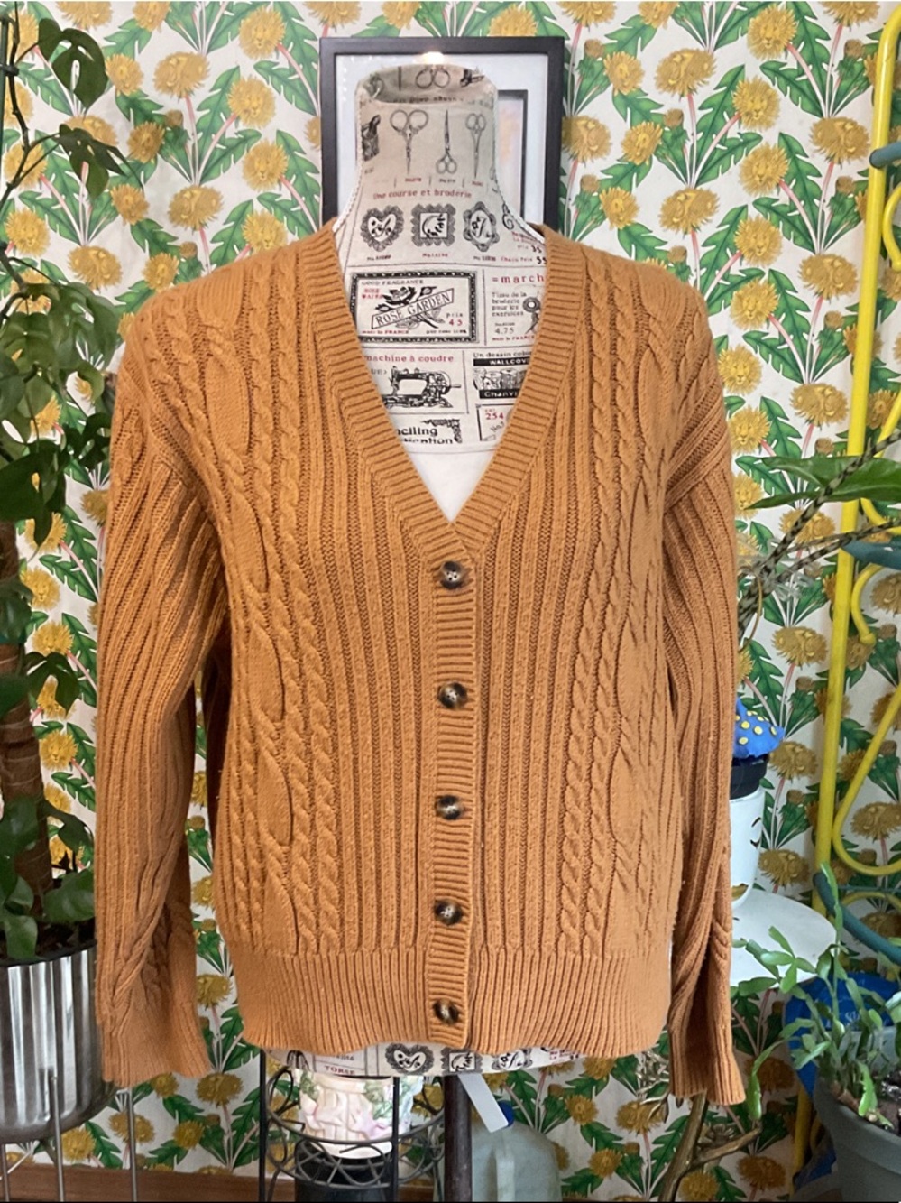 Karen Scott Cable Knit Cardigan - Camel Brown